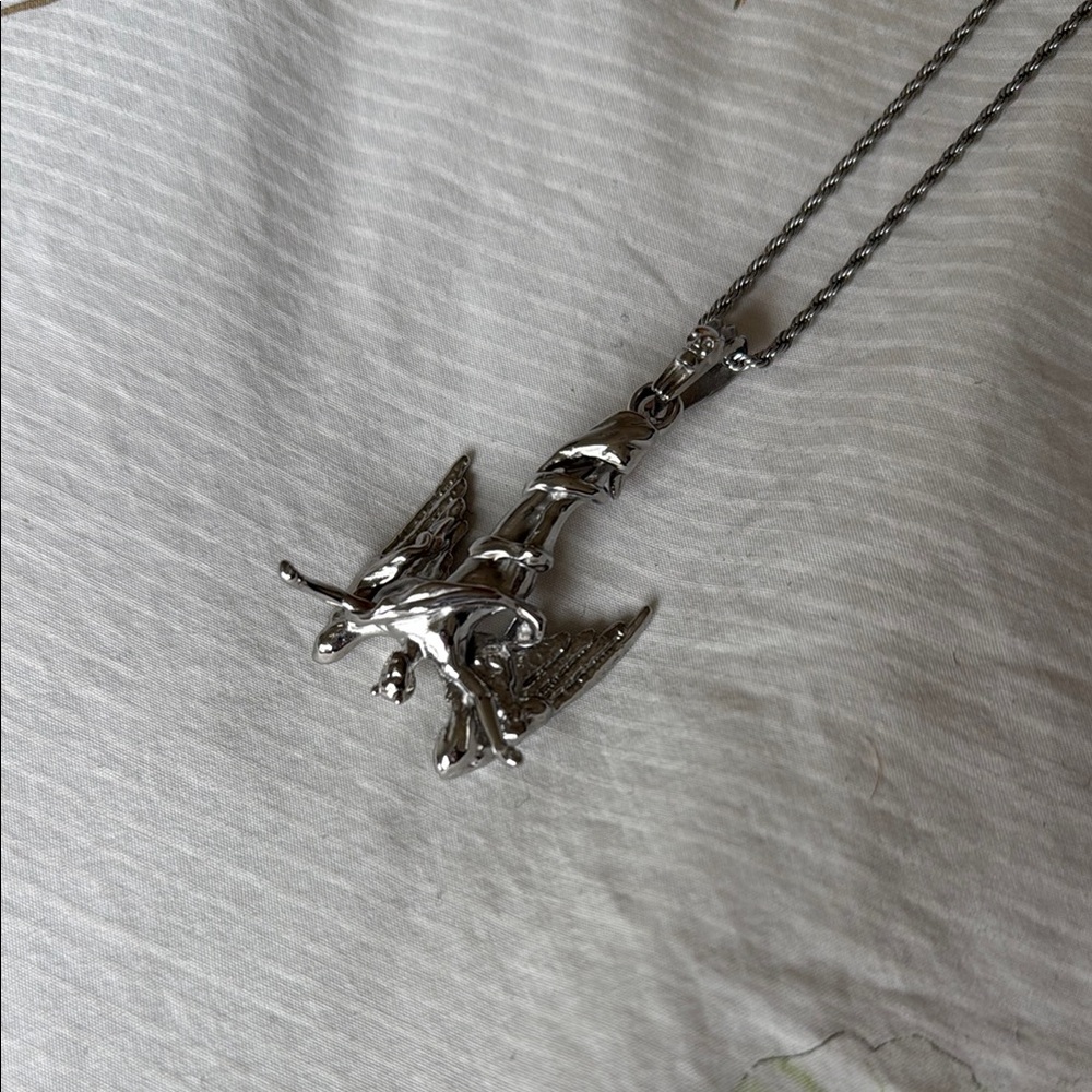 Hard Jewelry Brand Silver Fallen Angel Wing Pendant Necklace